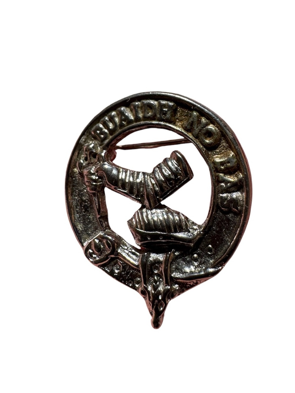 Silver Tone Clan Badge Brooch with Gauntlet Arms